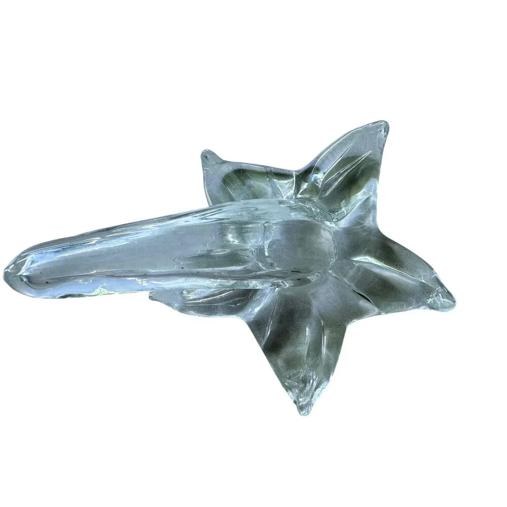 Vintage Clear Art Glass Lily Flower Vase Mid-Century Modern Floral Blossom